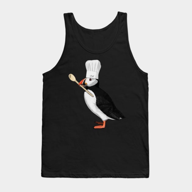 Puffin Chef Bird Illustration Tank Top by jzbirds
